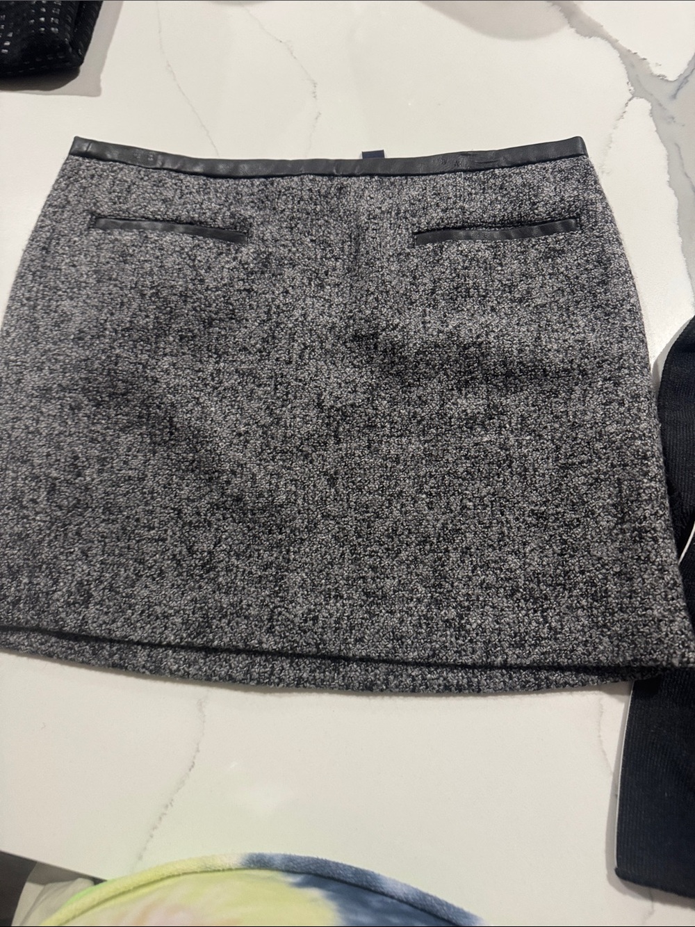 GAP Gray Tweed Mini Skirt with Faux Leather Trim